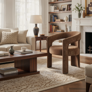 Sunvega Travertine and Plywood Arm Chair with Padded Seat and Back Cushion