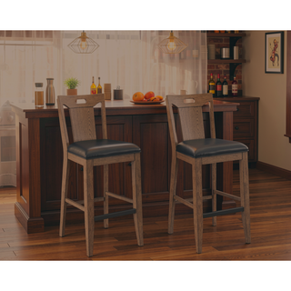 Sunvega Pecan Brown Wooden Bar Stools with Slat Back Design, Set of 2