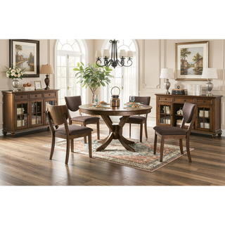 Sunvega Set of 2 Transitional Side Chairs with Walnut Finish and Dark Chocolate Fabric