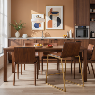 Sunvega Contemporary Fixed-Height Counter Stool with Tufted Faux Leather Seat and Walnut Wood Back