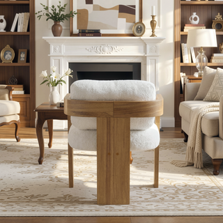 Sunvega Dining Chairs with Pillow Back, Natural Rubber Wood Frame and Beige Fabric, 2-Pack