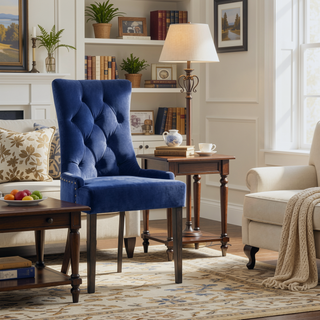Sunvega Blue and Weathered Oak Tufted Upholstered Side Chairs with Nailhead Trim