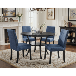 Sunvega Gray Linen and Cotton Fabric Dining Chairs with Nailhead Trim, Set of 2