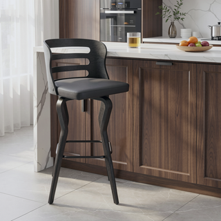 Sunvega 26 Inch Swivel Gray Faux Leather and Black Wood Bar Stool
