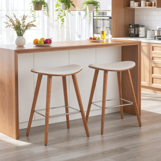 Sunvega Mid-Century Modern Counter Stool with Faux Leather Seat and Wood Legs