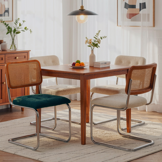 Sunvega Mid-Century Modern Dining Chairs Set of 2 with Mesh Backrest and PU Leather Seat