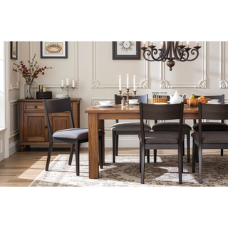 Sunvega Peppercorn Finish Elm Veneer Upholstered Seat and Back Chair Set of 2