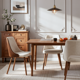 Sunvega Mid-Century Modern Dining Chair with Faux Leather Upholstery and Wood Frame