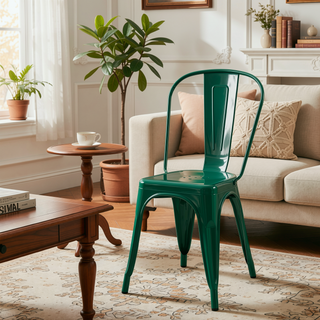 Sunvega Set of 2 Modern Green Metal Dining Chairs with 18 Inch Seat Height for Kitchen