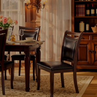 Sunvega Transitional Style Dark Cherry Espresso Leatherette Cushion Side Chairs Set of 2
