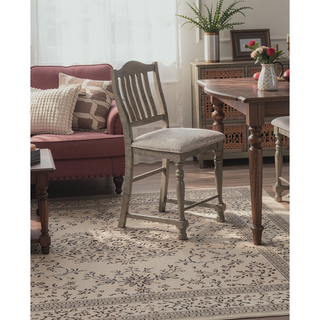 Sunvega Light Grey Acacia Veneer Round Dining Table with Open Shelf