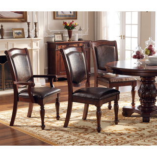 Sunvega Formal Dark Brown Rubberwood Dining Chairs with Padded Faux Leather Upholstery