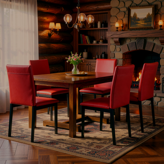 Sunvega Red Faux Leather Upholstered Metal Frame Dining Chairs Set of 4