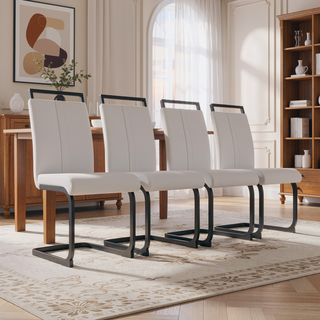 Sunvega Modern Faux Leather Upholstered Dining Chairs with Black Metal Legs Set of 4