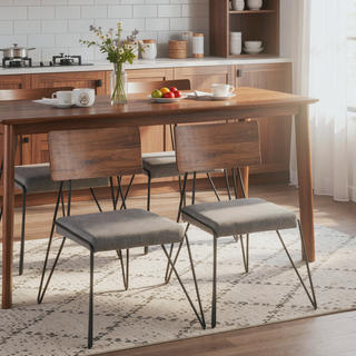 Sunvega Mid-Century Modern Chair with Grey Fabric Upholstery and Walnut Wood Back
