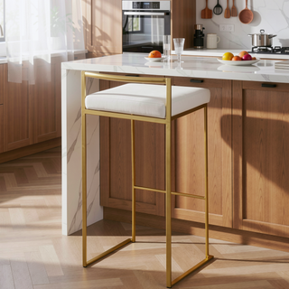 Sunvega Gold Metal and White Velvet Upholstered Fixed Height Stackable Barstools Set of 3