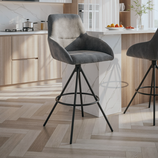 Sunvega 26" Counter Height Bar Stool with Charcoal Fabric and Black Finish