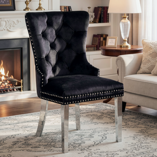 Sunvega Glam Style Wingback Dining Chairs with Upholstered Seat and Crystal-like Acrylic Buttons