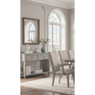 Sunvega Fabric Upholstered Side Chair with Wooden Backrest and Gray Oak Finish