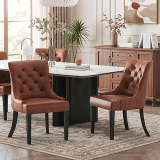 Sunvega Contemporary Upholstered Dining Chairs with Tufted Diamond Stitch and Wood Legs