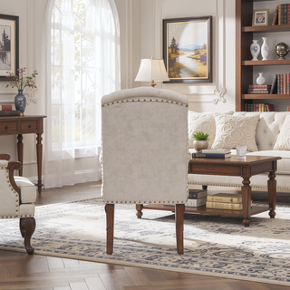 Sunvega Traditional Upholstered Wing Chair with Sturdy Construction for Dining