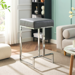 Sunvega Grey and Chrome Upholstered Counter Height Stool with Plush Padding