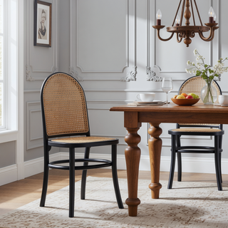 Sunvega Modern Cane Dining Chair with Natural Rattan and Solid Ash Wood Frame