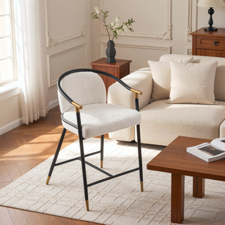Sunvega Upholstered Navy Blue Counter Stool Set of 2 with Iron Frame