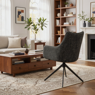 Sunvega Brown Chenille Swivel Side Chair with Padded Seat and Back Cushion