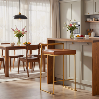 Sunvega Gold and Camel Faux Leather Upholstered Stackable Counter Stool Set of 2