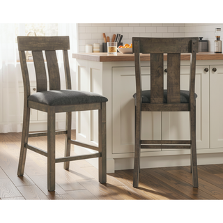 Sunvega Rustic Brown Upholstered Counter Height Dining Chairs with Slat-back Design
