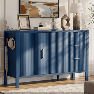 Sunvega Modern Wave-Pattern Sideboard with 3 Drawers and Hooks for Living Room