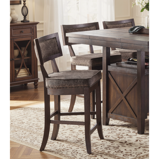 Sunvega Dark Cherry Finish Wood Framed Nailhead Trim Fabric Upholstered Counter Height Chair Set of 2