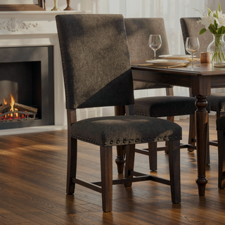 Sunvega Warm Grey Smokey Black Upholstered Side Chair Set of 2 for Dining