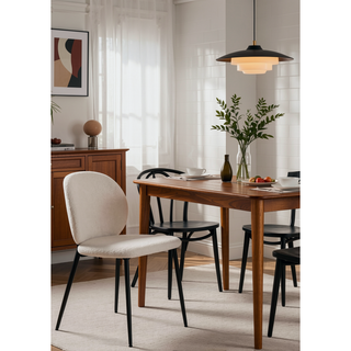 Sunvega White Boucle & Black Finish Side Chair with Padded Seat & Back Cushion