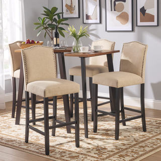 Sunvega Traditional Solid Wood Bar Stools Set of 2 with Linen Upholstery