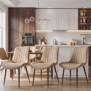 Sunvega Brown PU Leather Dining Chairs with Metal Legs and Wave Pattern Upholstery
