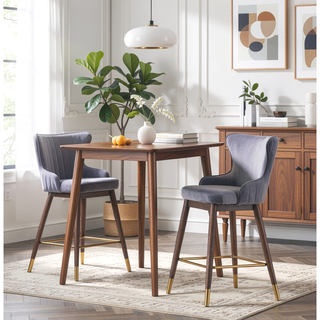 Sunvega Mid-Century Inspired Blue Velvet Upholstered Counter Height Wingback Stools