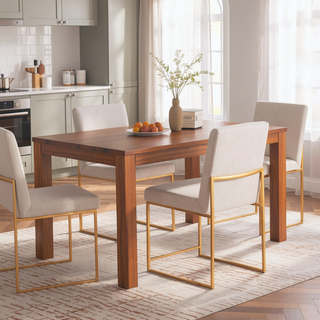 Sunvega Fuji High Back Dining Chair with Upholstered Seat and Gold Steel Frame