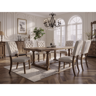 Sunvega Transitional Dining Chairs Set of 2 with Tufted Back and Beige Linen Upholstery