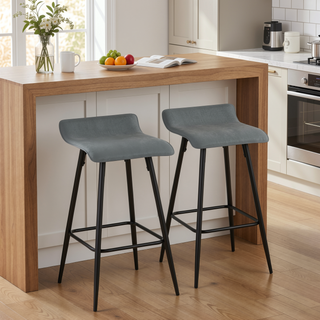 Sunvega Black Metal Frame Low Back Faux Leather Counter Stool Set of 2