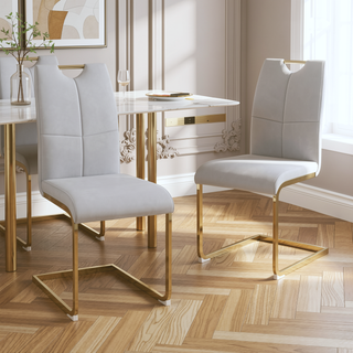 Sunvega Modern Faux Leather Upholstered Dining Chairs with Gold Metal Legs Set of 4