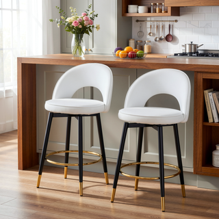 Sunvega Modern White and Dark Gray Spliced PU Upholstered 360 Rotatable Bar Chair