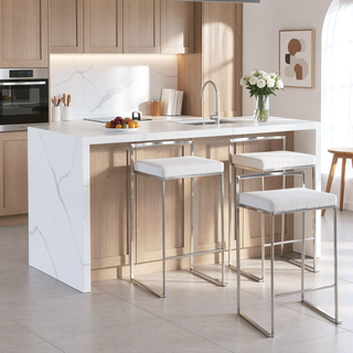 Sunvega Contemporary Stackable Counter Stool with White Velvet Cushion in Stainless Steel