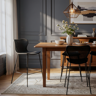 Sunvega Brown Faux Rattan Metal Bar Stool Set with a Sleek Modern Frame