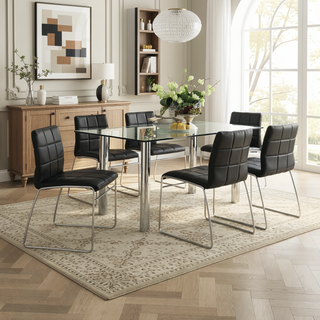 Sunvega Contemporary Black Leatherette High Chairs with Chrome Legs Set of 2