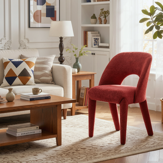 Sunvega Grey Chenille Dining Chairs with Hollowed-Out Backrest Set of 2