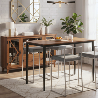 Sunvega Contemporary Stackable Barstool Set with Grey Faux Leather Cushion