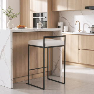 Sunvega Contemporary Black Metal Stackable Counter Stool with White Faux Leather Cushion