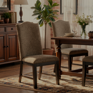 Sunvega Transitional Espresso Frame Side Chairs with Padded Seat Back and Nailhead Trim